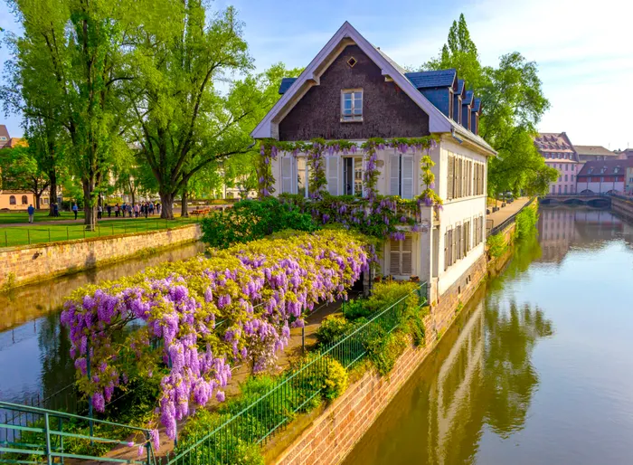 Das historische Viertel „La Petite France“ (Gerberviertel) in Straßburg, Frankreich, im Frühling.