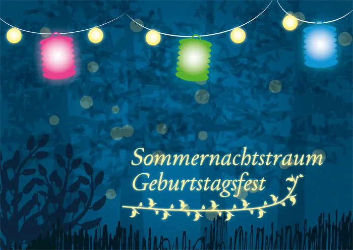Eine stimmungsvolle Einladung zu einem Gartenfest anlässlich eines Geburtstages.