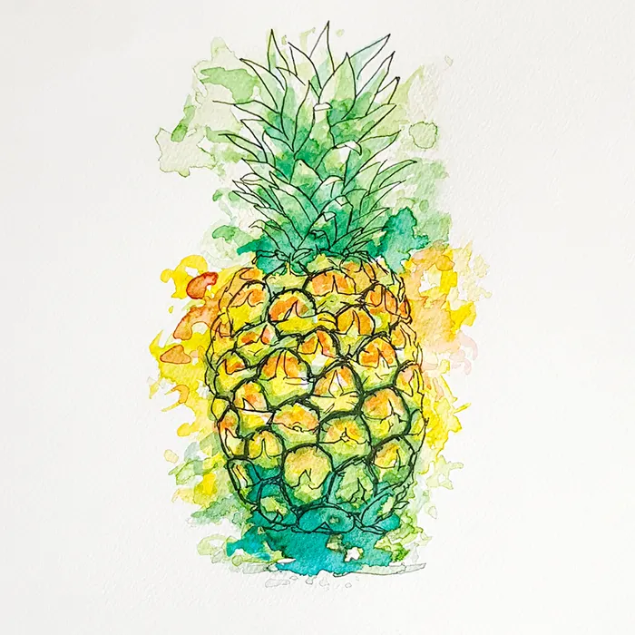 Eine spritzige Illustration einer Ananas.
